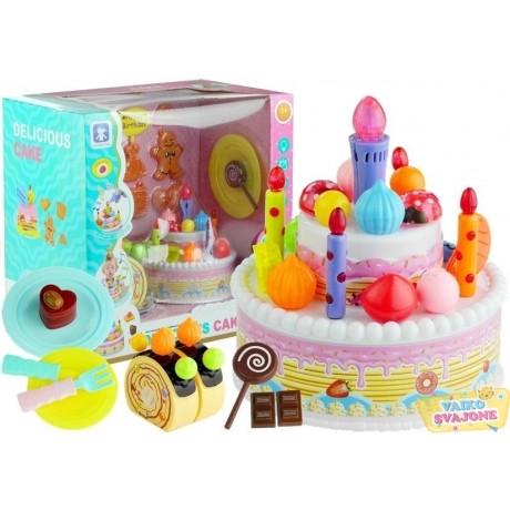 Žaislinis tortas ir gimtadienio šventės atributikos rinkinys