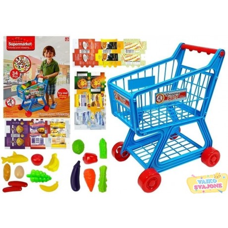 Vaikiškas parduotuvės vežimėlis su pirkiniais, 34 elementai