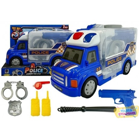 Sunkvežimis-lagaminas su policininko ekipuotės elementais