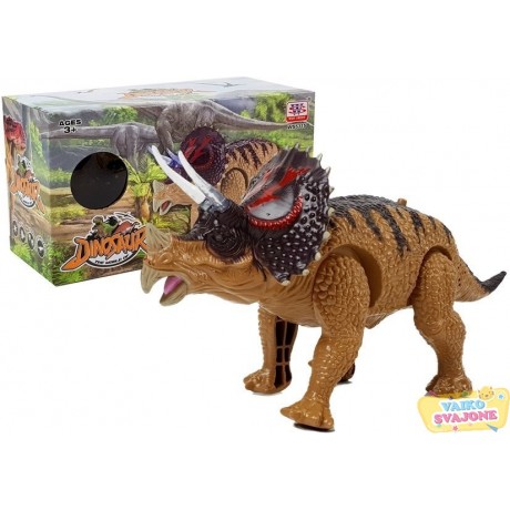 Vaikštantis dinozauras Triceratops su šviesos ir garso efektais geltonas