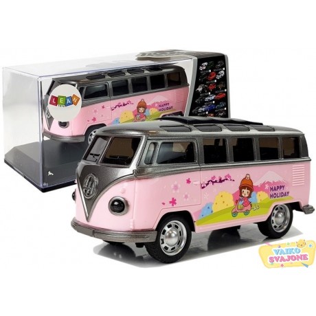 Klasikinis autobusiukas su šviesos ir garso efektais, rožinis