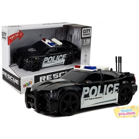 Policijos automobilis 1:20 su garso ir šviesos efektais, juodas