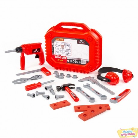 Žaislinių įrankių rinkinys su gręžtuvu 27 dalių raudonas 89441