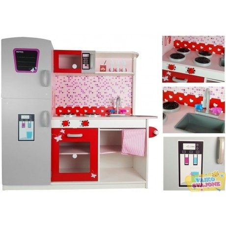 Vaikiška medinė virtuvė Jola su šaldytuvu ir mikrobangų krosnele