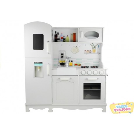 Vaikiška medinė virtuvė Nela balta su šaldytuvu ir orkaite