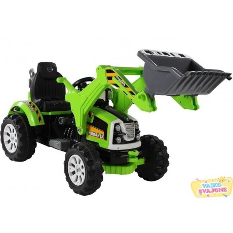 Elektrinis traktorius vaikams su kaušu priekyje Žalias
