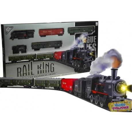 Klasikinis traukinukas su dūmais ir šviesa, 4 vagonai, 156 cm trasa